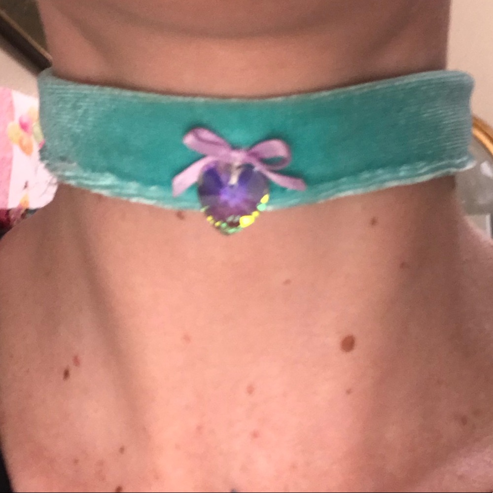 Sky blue velvet kitty choker
